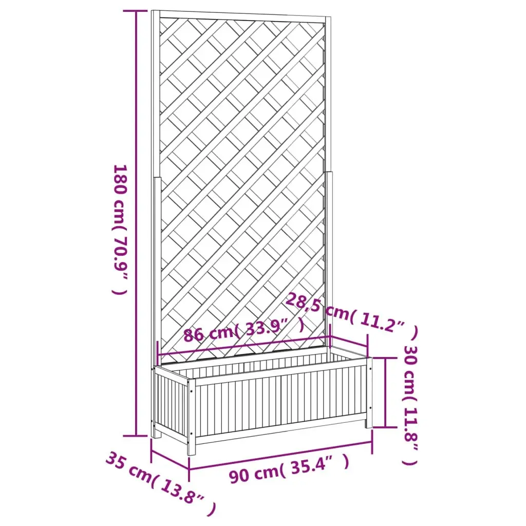 Planter with Trellis Grey Solid Wood Fir 365480