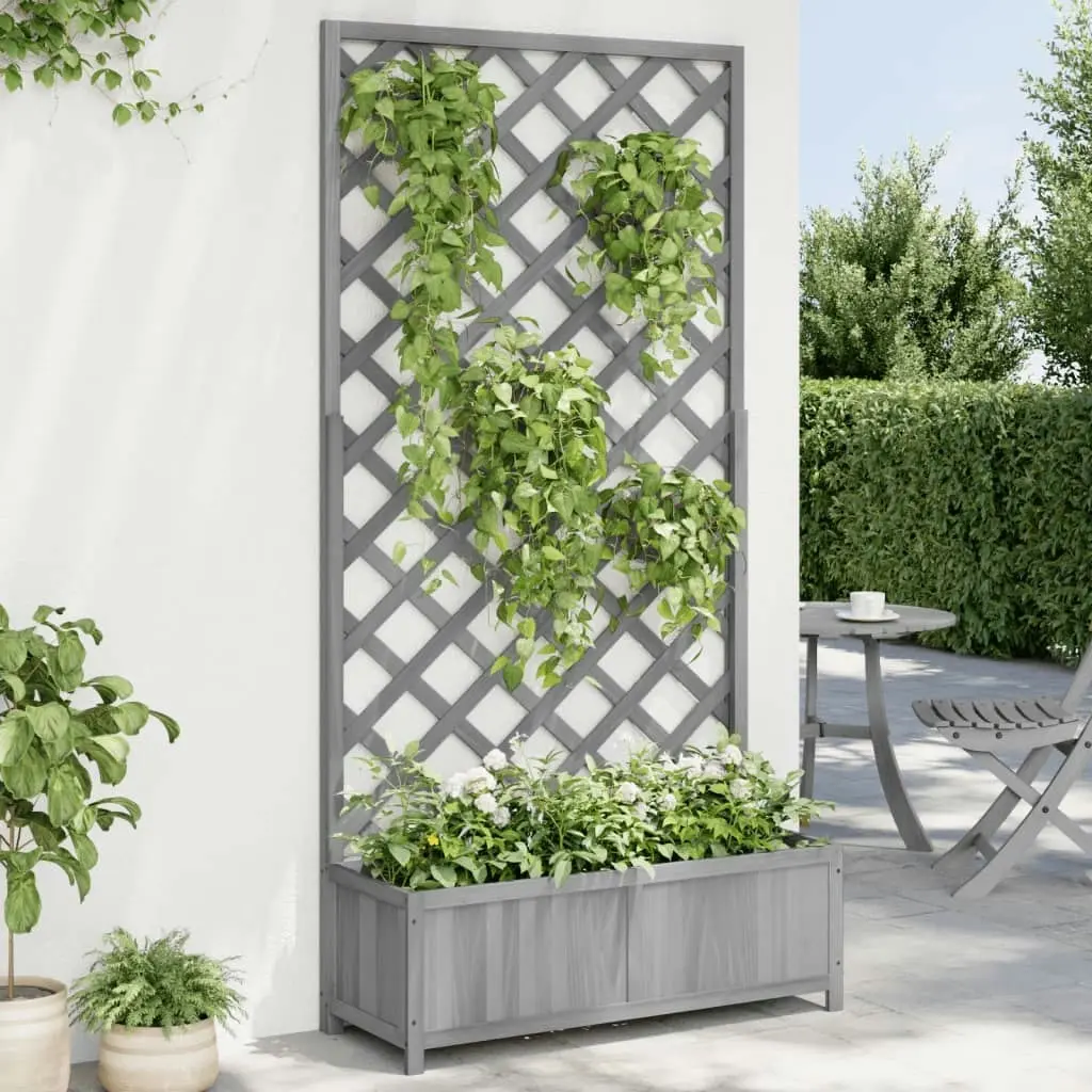 Planter with Trellis Grey Solid Wood Fir 365480