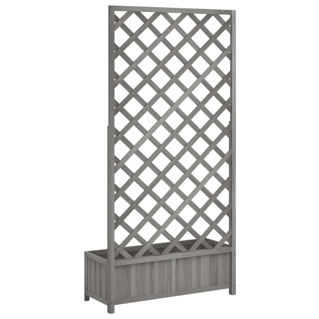 Planter with Trellis Grey Solid Wood Fir 365480