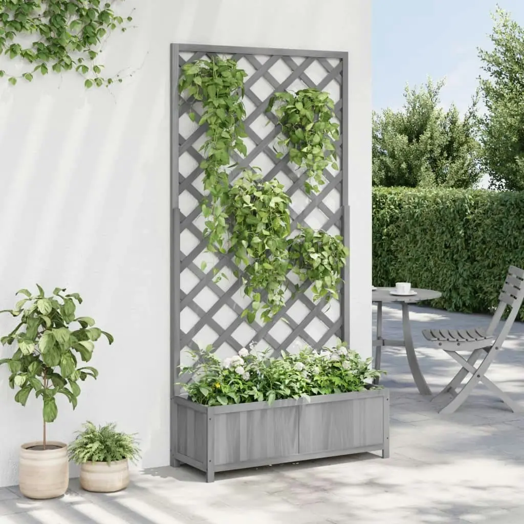 Planter with Trellis Grey Solid Wood Fir 365480