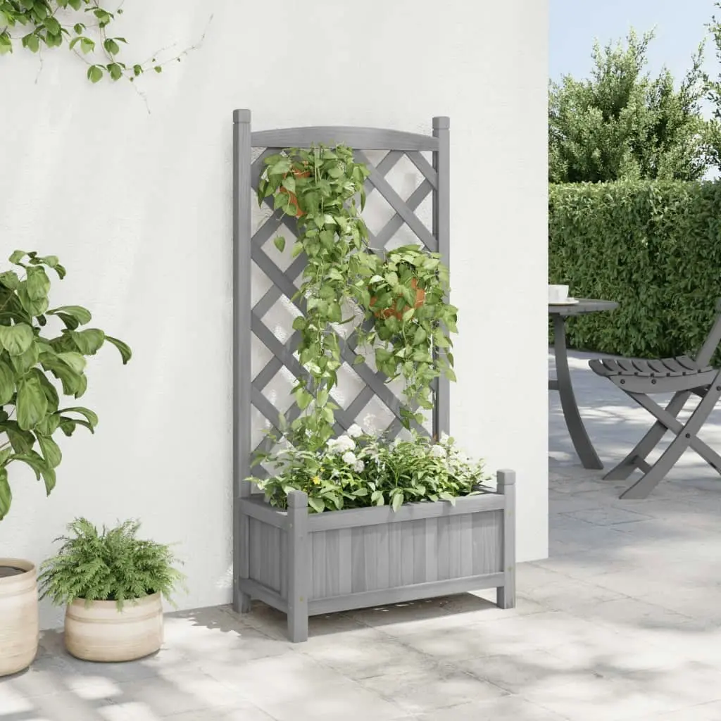 Planter with Trellis Grey Solid Wood Fir 365486