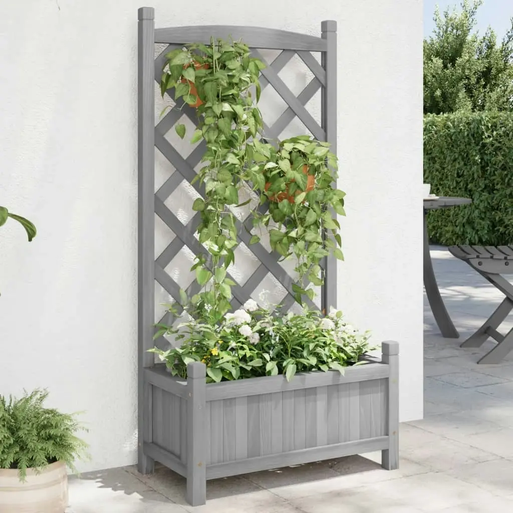 Planter with Trellis Grey Solid Wood Fir 365486