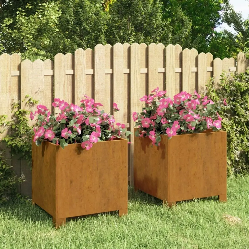 Planters with Legs 2 pcs Rusty 32x30x33 cm Corten Steel 823679