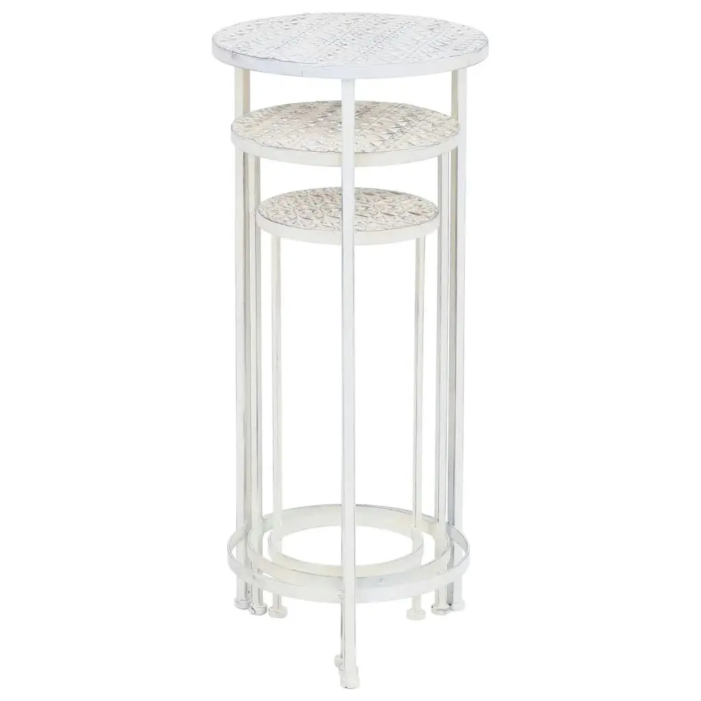 Plant Stand Set 3 Pieces Vintage Style Metal Antique White 245937