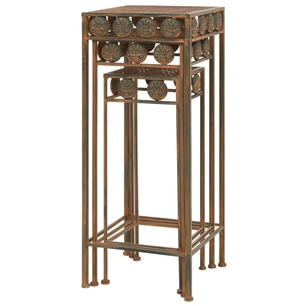 Plant Stand Set 3 Pieces Vintage Style Metal Rusty 245928