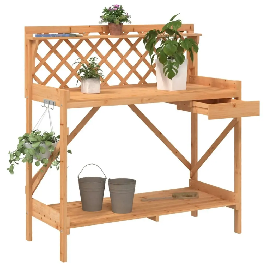 Potting Bench with Trellis Brown Solid Wood Fir 368429