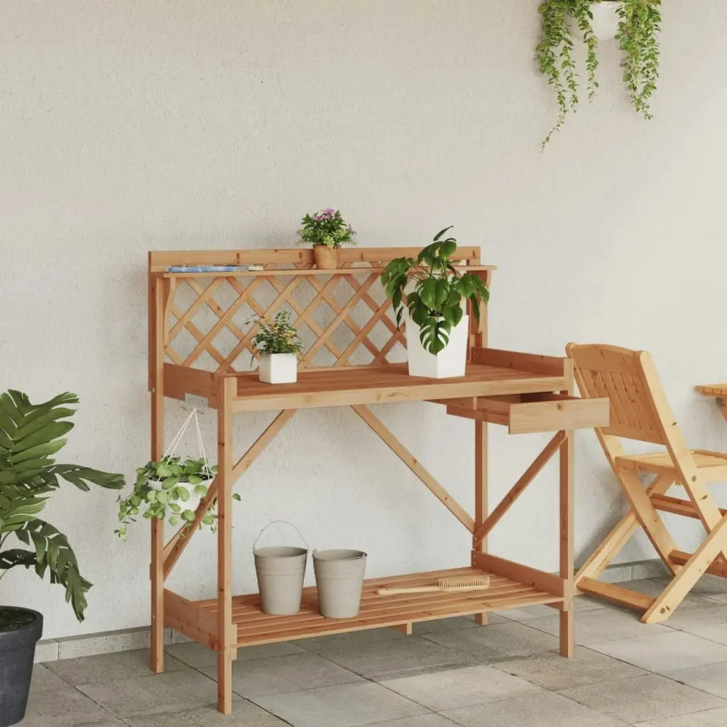 Potting Bench with Trellis Brown Solid Wood Fir 368429