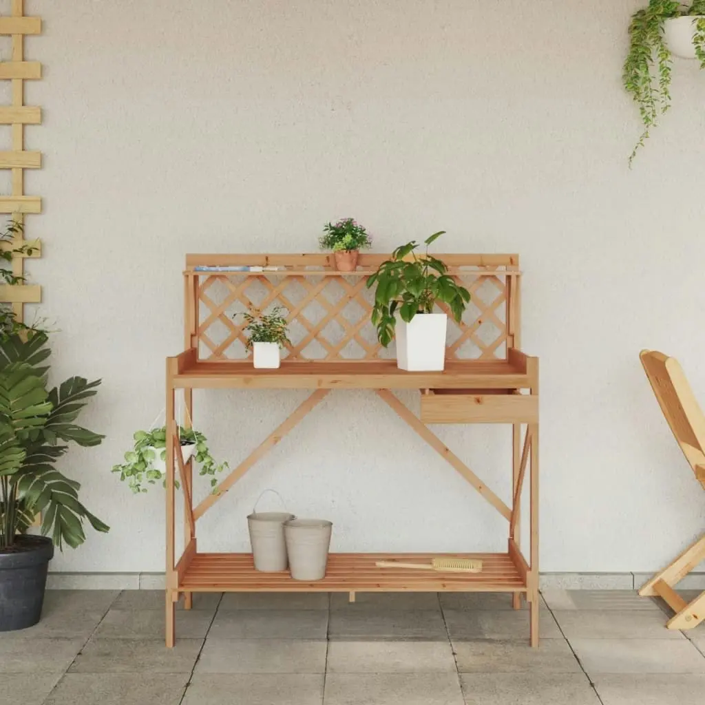 Potting Bench with Trellis Brown Solid Wood Fir 368429