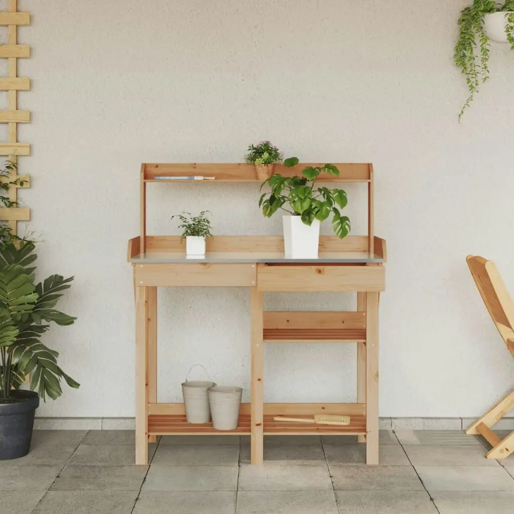 Potting Bench with Shelves Brown Solid Wood Fir 368432