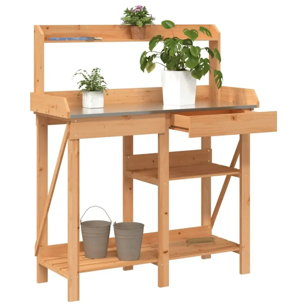 Potting Bench with Shelves Brown Solid Wood Fir 368432