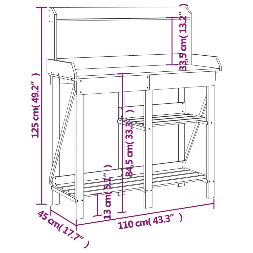 Potting Bench with Shelves Brown Solid Wood Fir 368432