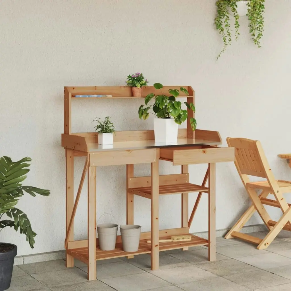 Potting Bench with Shelves Brown Solid Wood Fir 368432