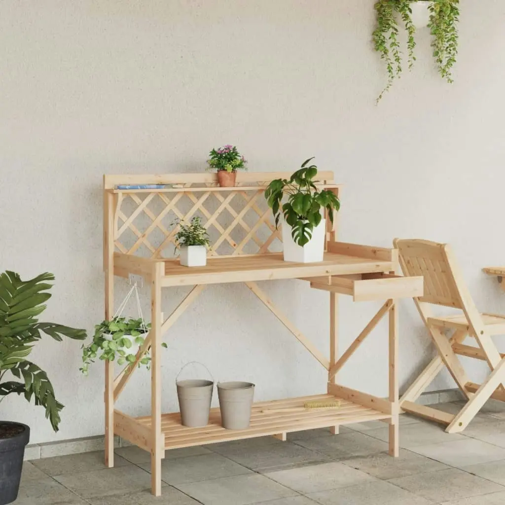 Potting Bench with Trellis Solid Wood Fir 368428