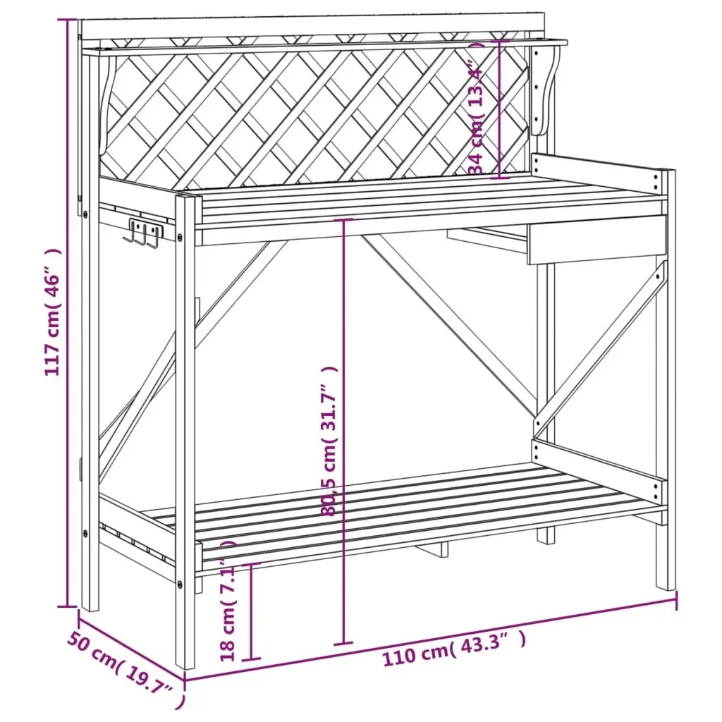 Potting Bench with Trellis Solid Wood Fir 368428