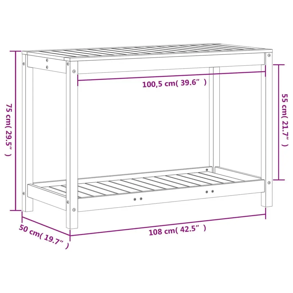 Potting Table with Shelf 108x50x75 cm Solid Wood Douglas 832405