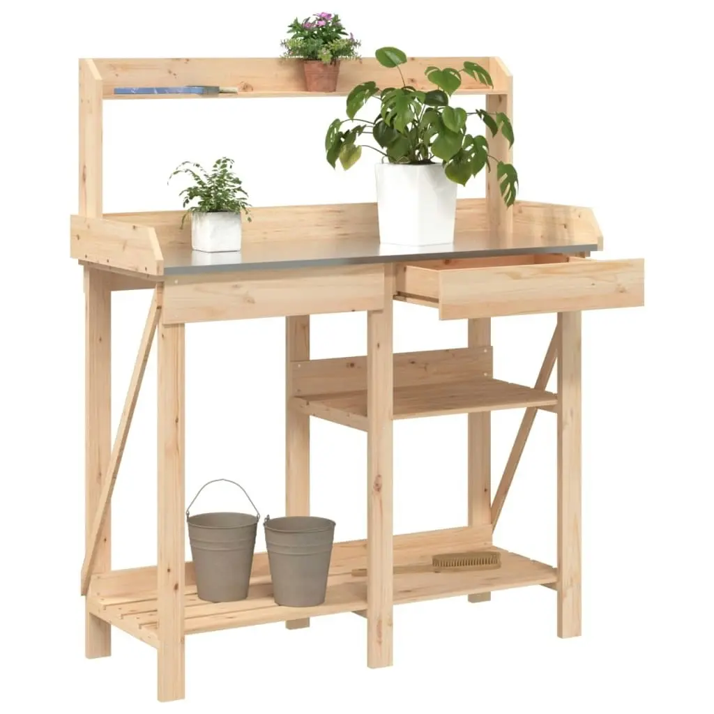 Potting Bench with Shelves Solid Wood Fir 368431