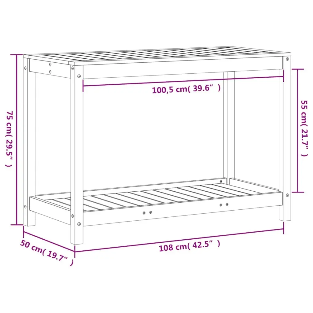 Potting Table with Shelf 108x50x75 cm Solid Wood Pine 832402