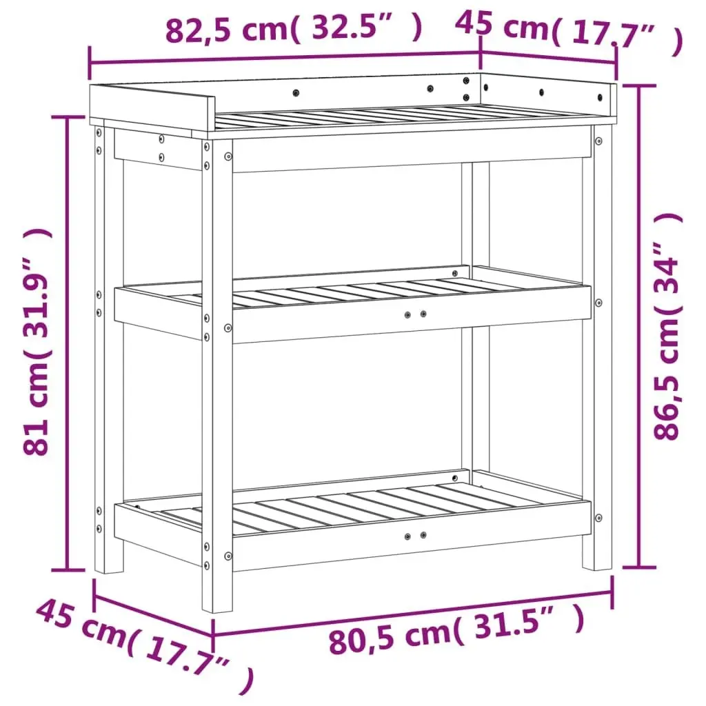 Potting Table with Shelves 82.5x45x86.5 cm Solid Wood Pine 832432