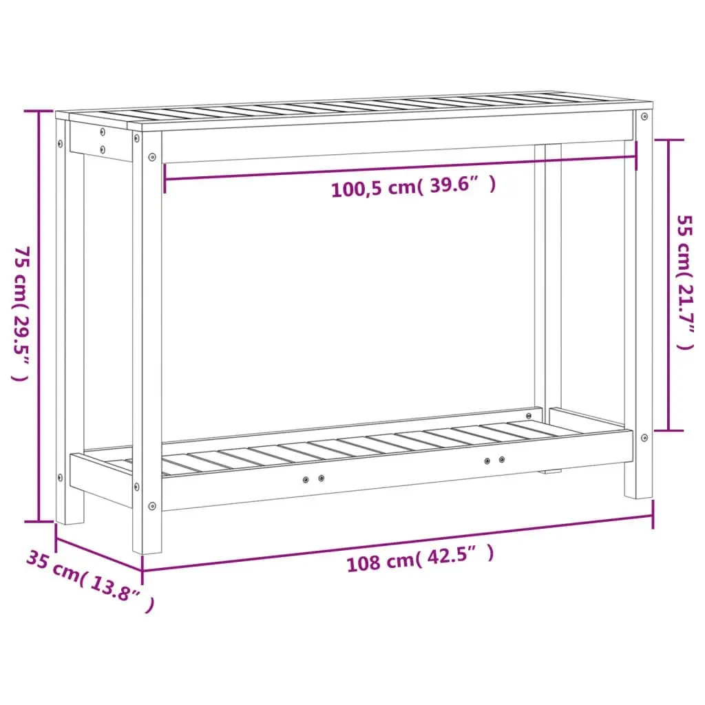 Potting Table with Shelf 108x35x75 cm Solid Wood Pine 832392