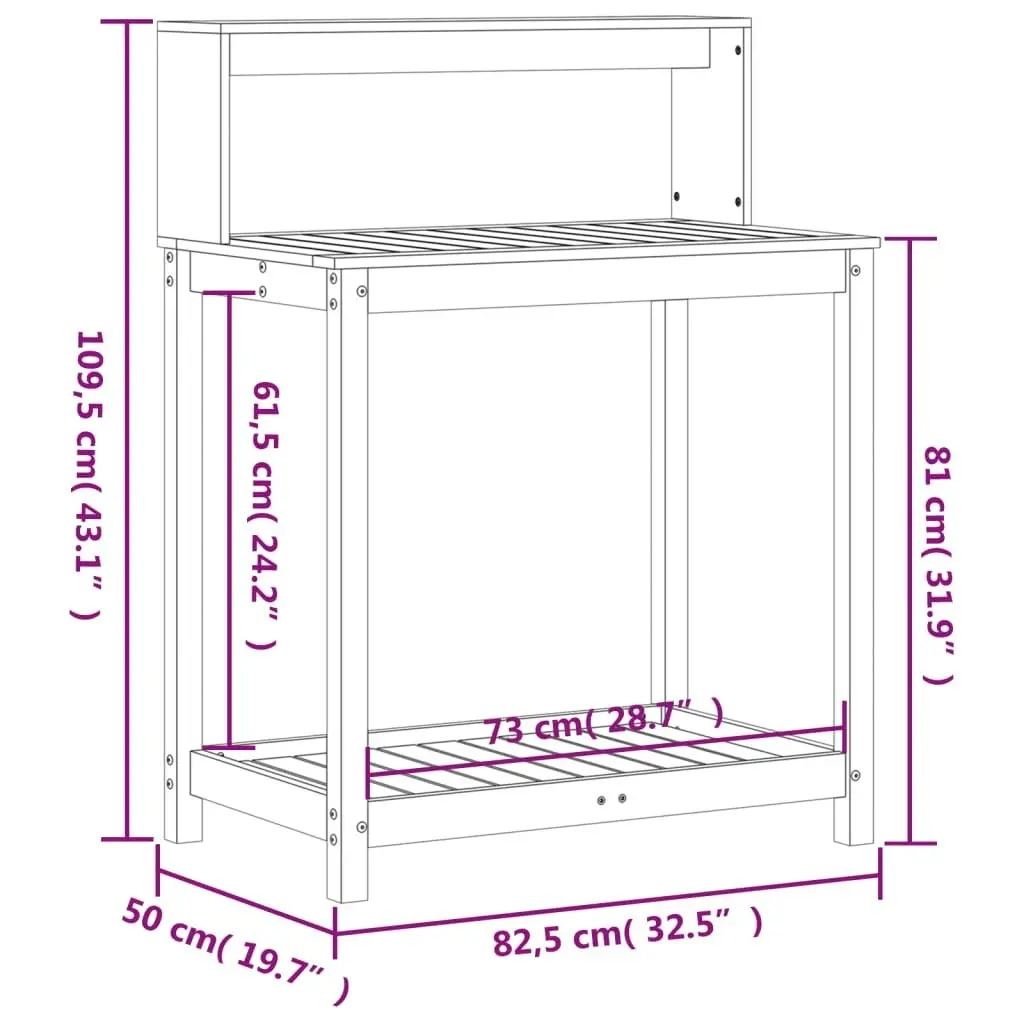 Potting Table with Shelves 82.5x50x109.5 cm Solid Wood Pine 832407