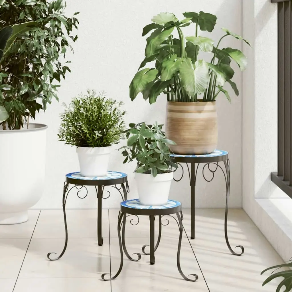 Plant Stands 3 pcs Blue and White Ceramic 4003394