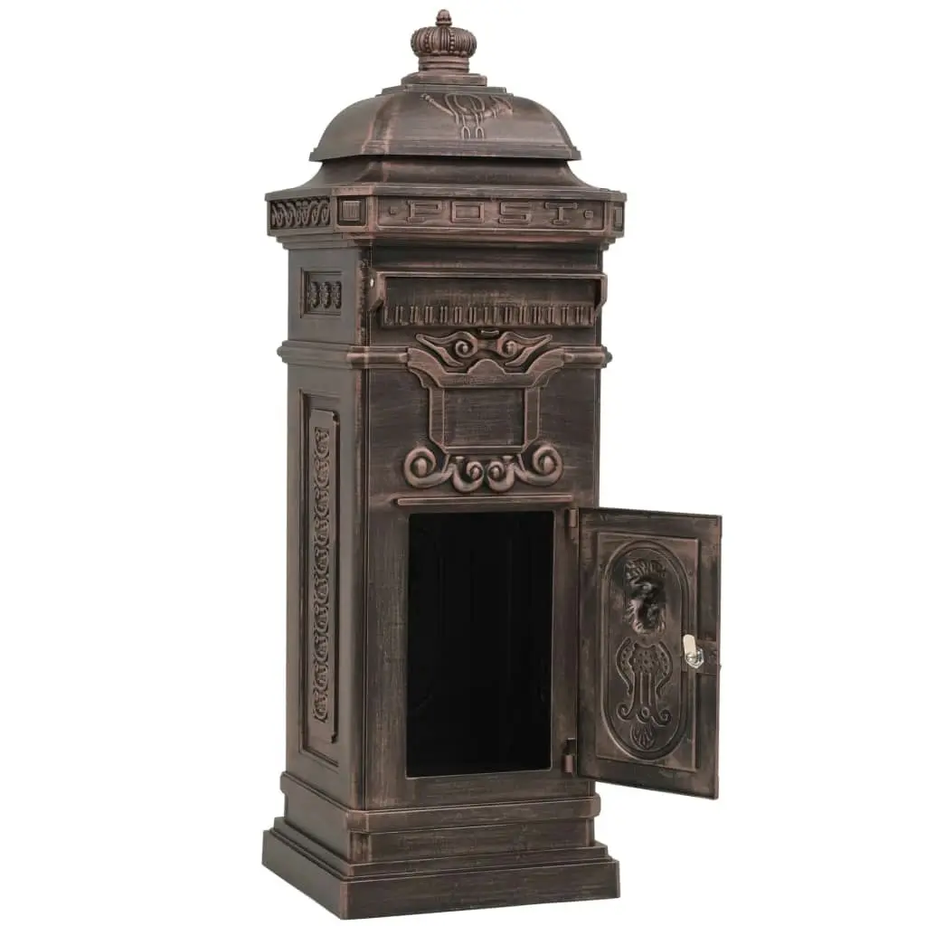 Pillar Letterbox Aluminium Vintage Style Rustproof Bronze 43892