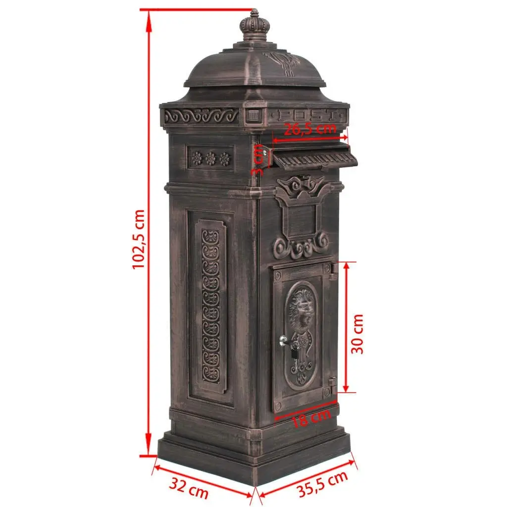 Pillar Letterbox Aluminium Vintage Style Rustproof Bronze 43892