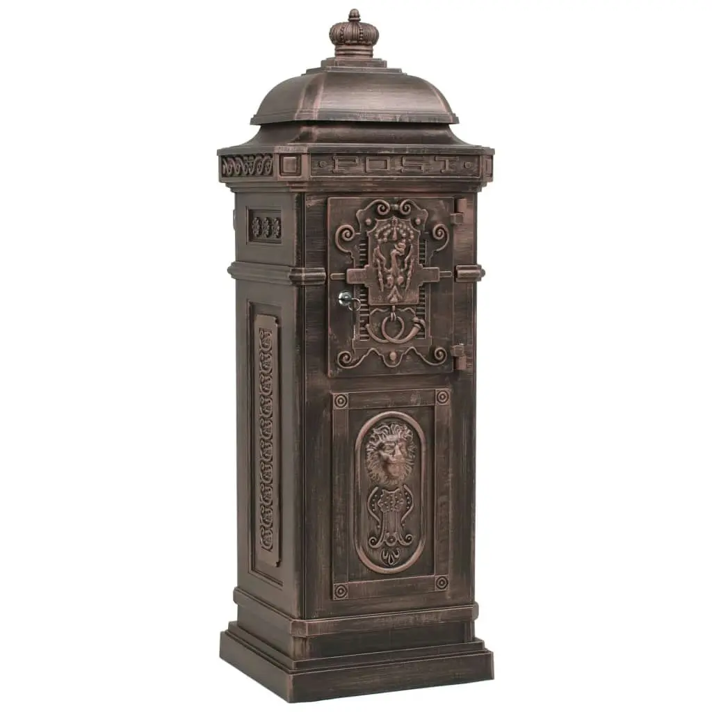 Pillar Letterbox Aluminium Vintage Style Rustproof Bronze 43892