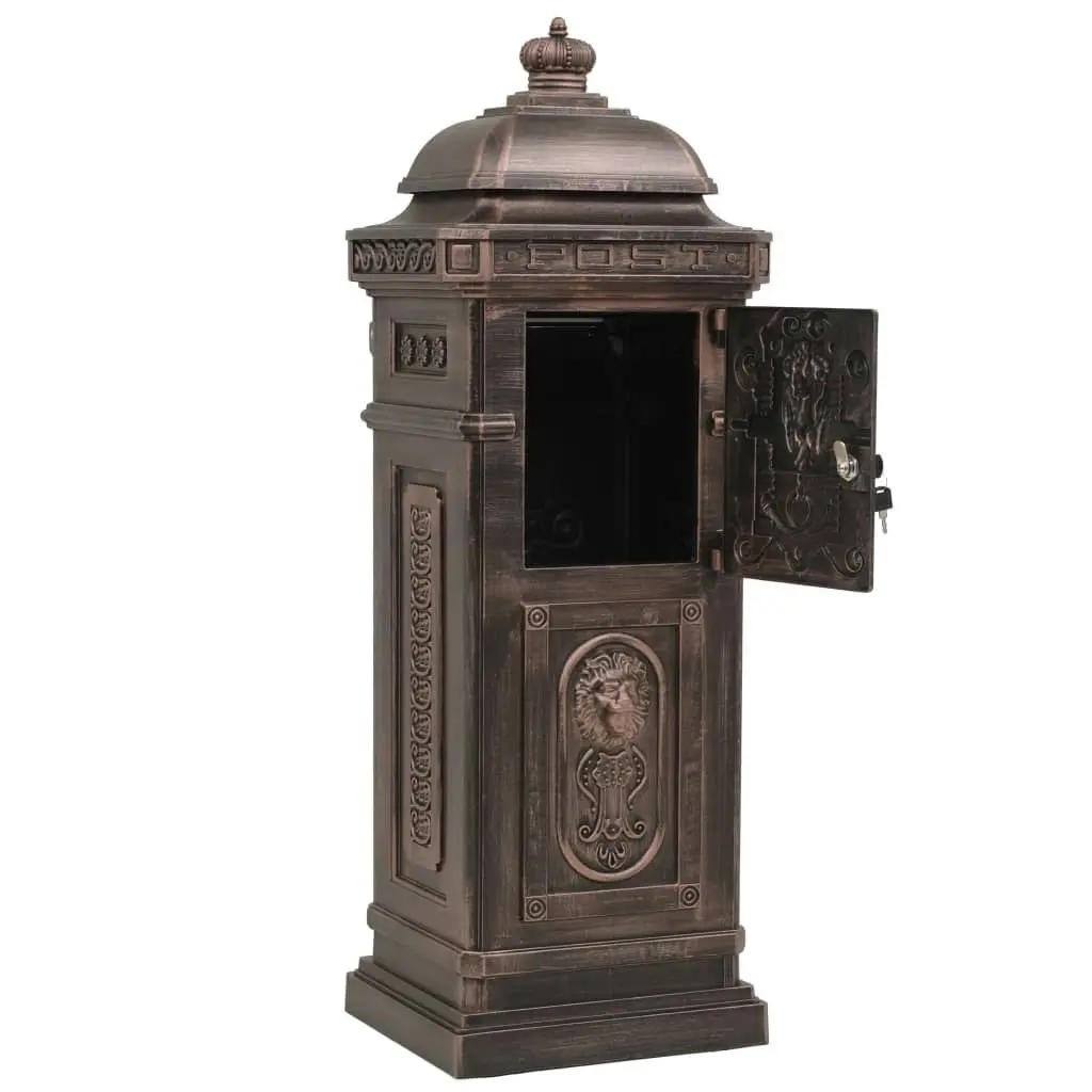 Pillar Letterbox Aluminium Vintage Style Rustproof Bronze 43892