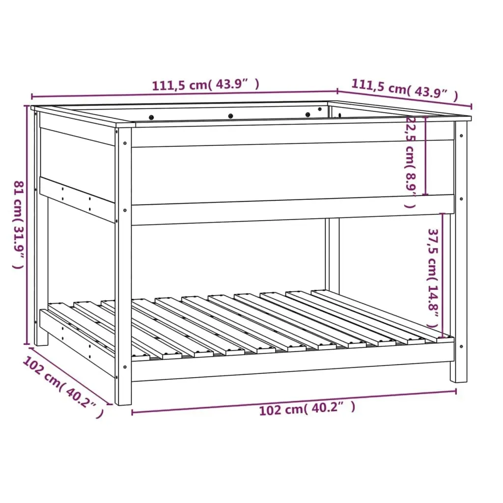 Planter with Shelf 111.5x111.5x81 cm Solid Wood Pine 823801