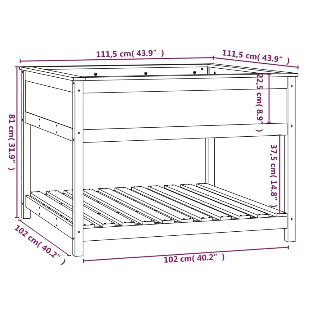 Planter with Shelf Grey 111.5x111.5x81 cm Solid Wood Pine 823803