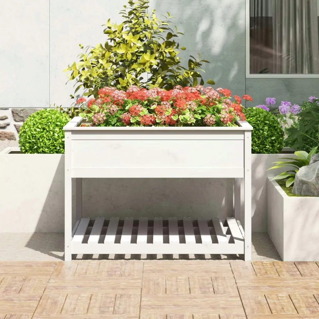 Planter with Shelf White 111.5x111.5x81 cm Solid Wood Pine 823802