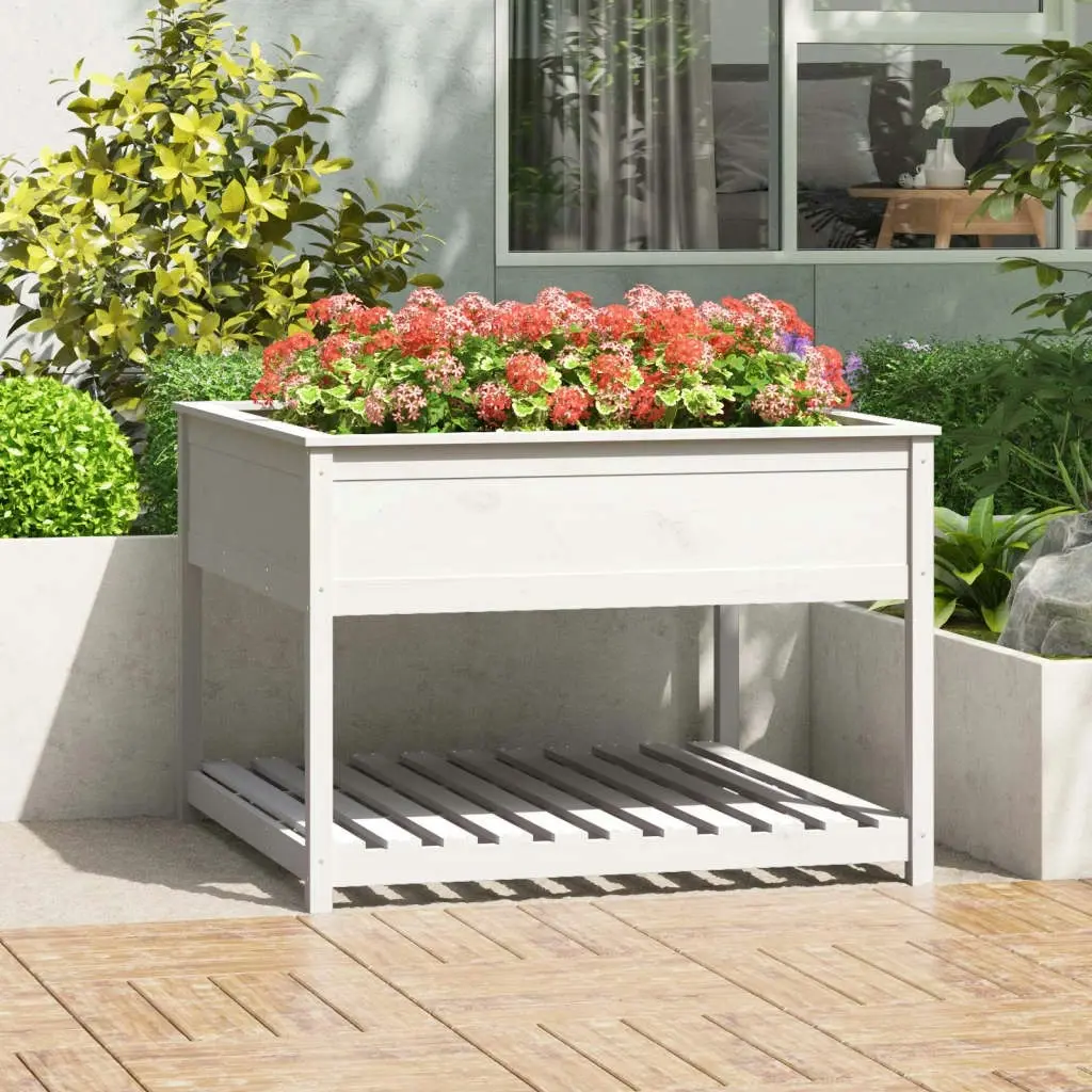 Planter with Shelf White 111.5x111.5x81 cm Solid Wood Pine 823802