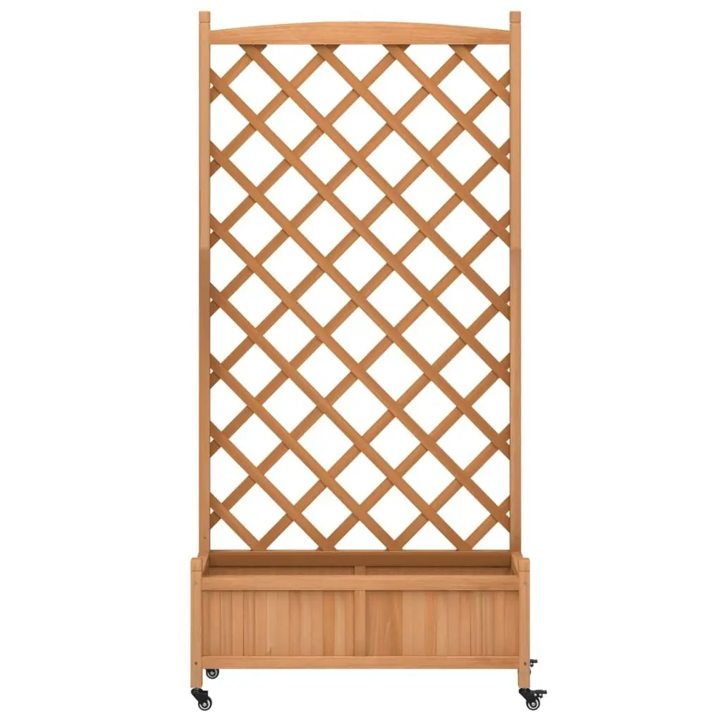 Planter with Trellis and Wheels Brown Solid Wood Fir 3207653