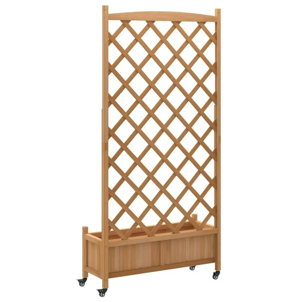 Planter with Trellis and Wheels Brown Solid Wood Fir 3207653