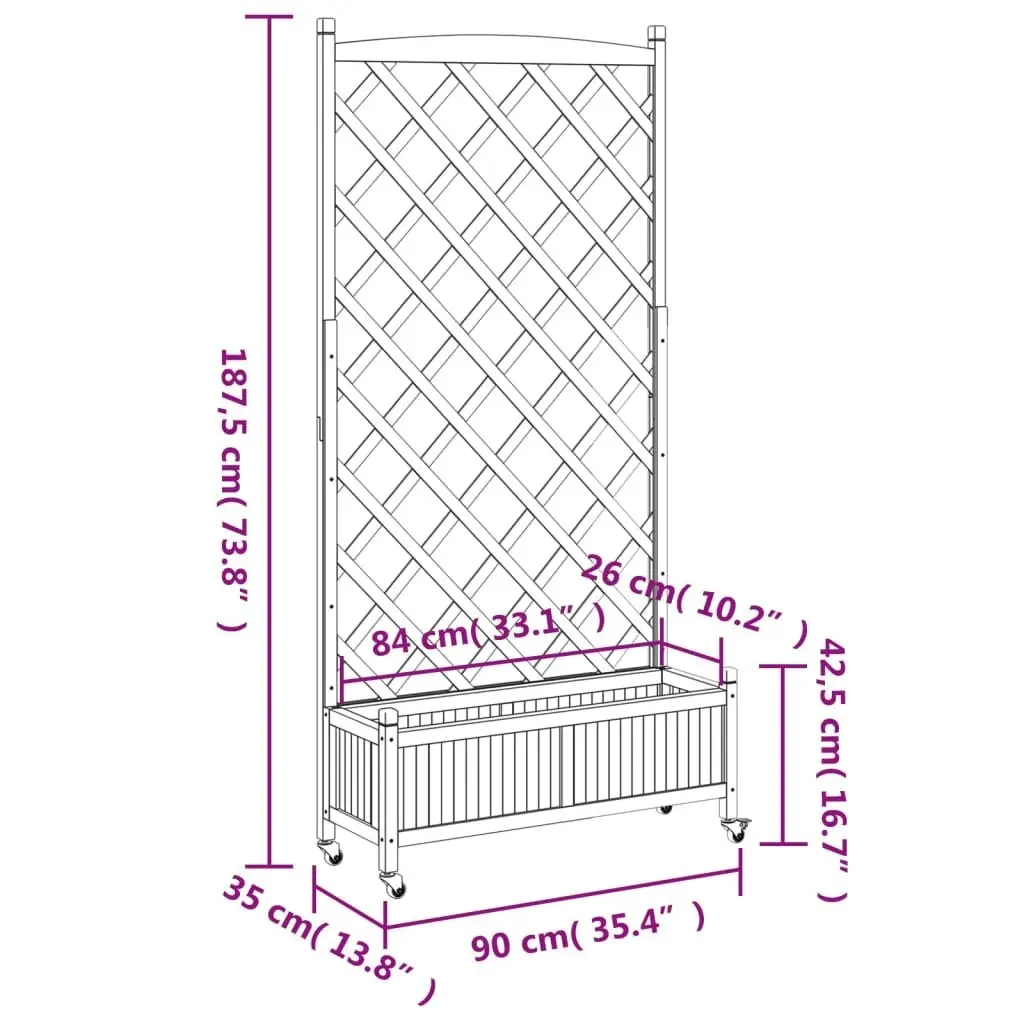 Planter with Trellis and Wheels Brown Solid Wood Fir 3207653