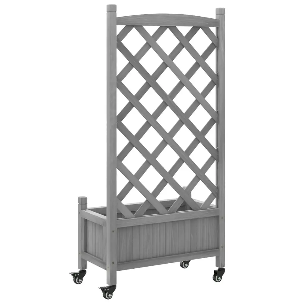 Planter with Trellis and Wheels Grey Solid Wood Fir 3207648