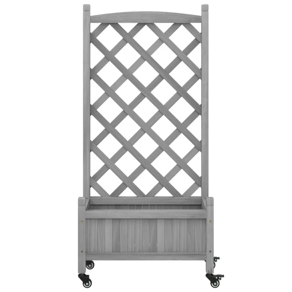 Planter with Trellis and Wheels Grey Solid Wood Fir 3207648