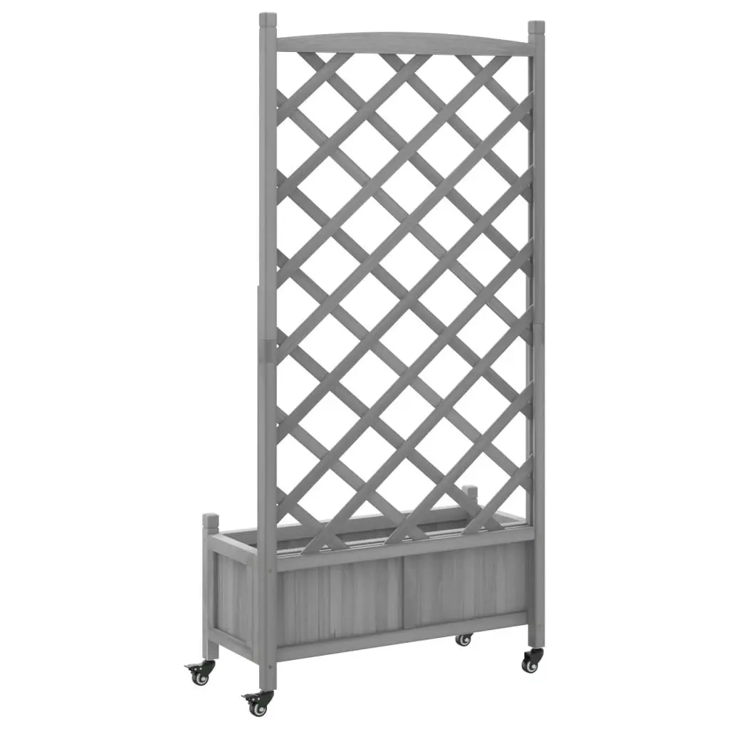 Planter with Trellis and Wheels Grey Solid Wood Fir 3207651