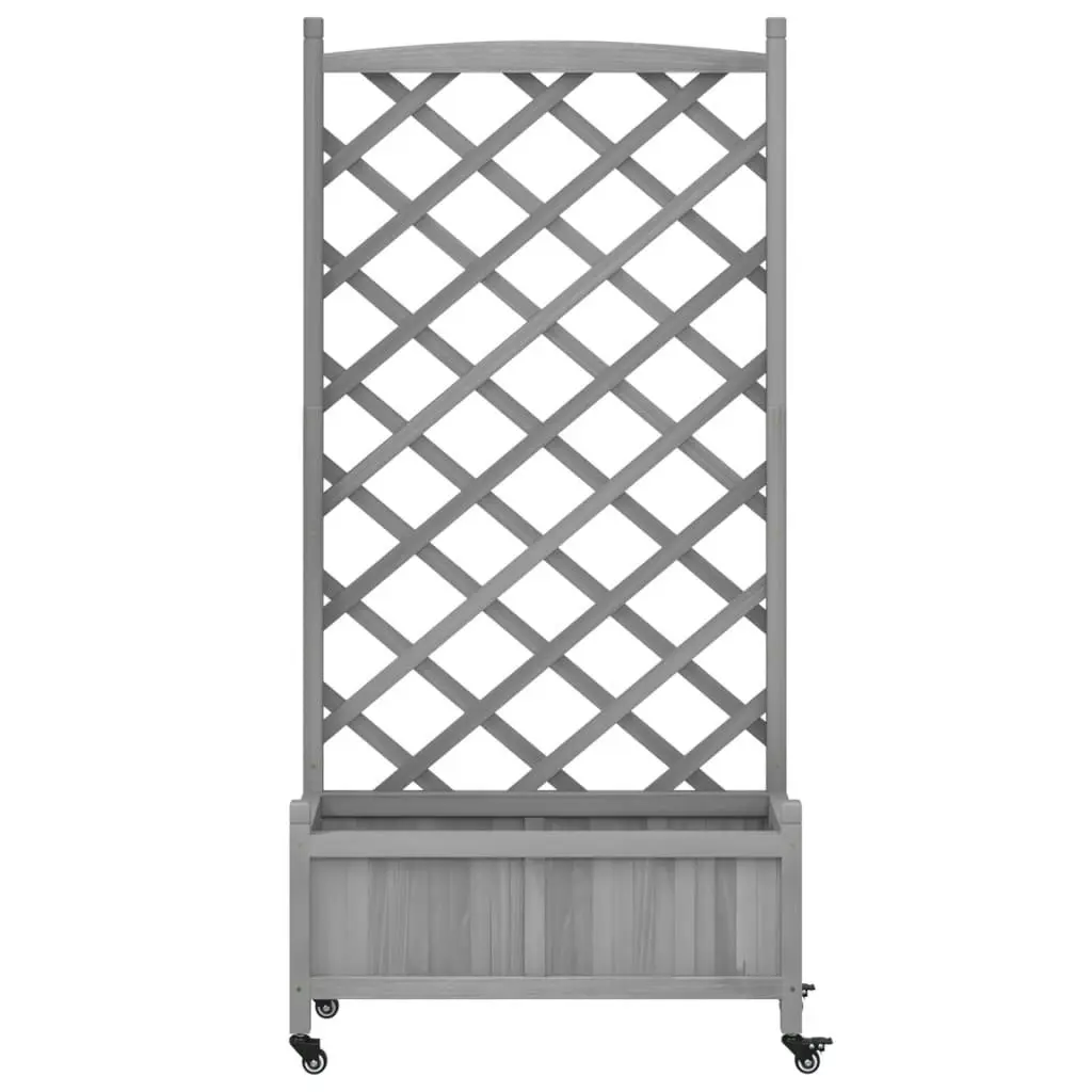 Planter with Trellis and Wheels Grey Solid Wood Fir 3207651