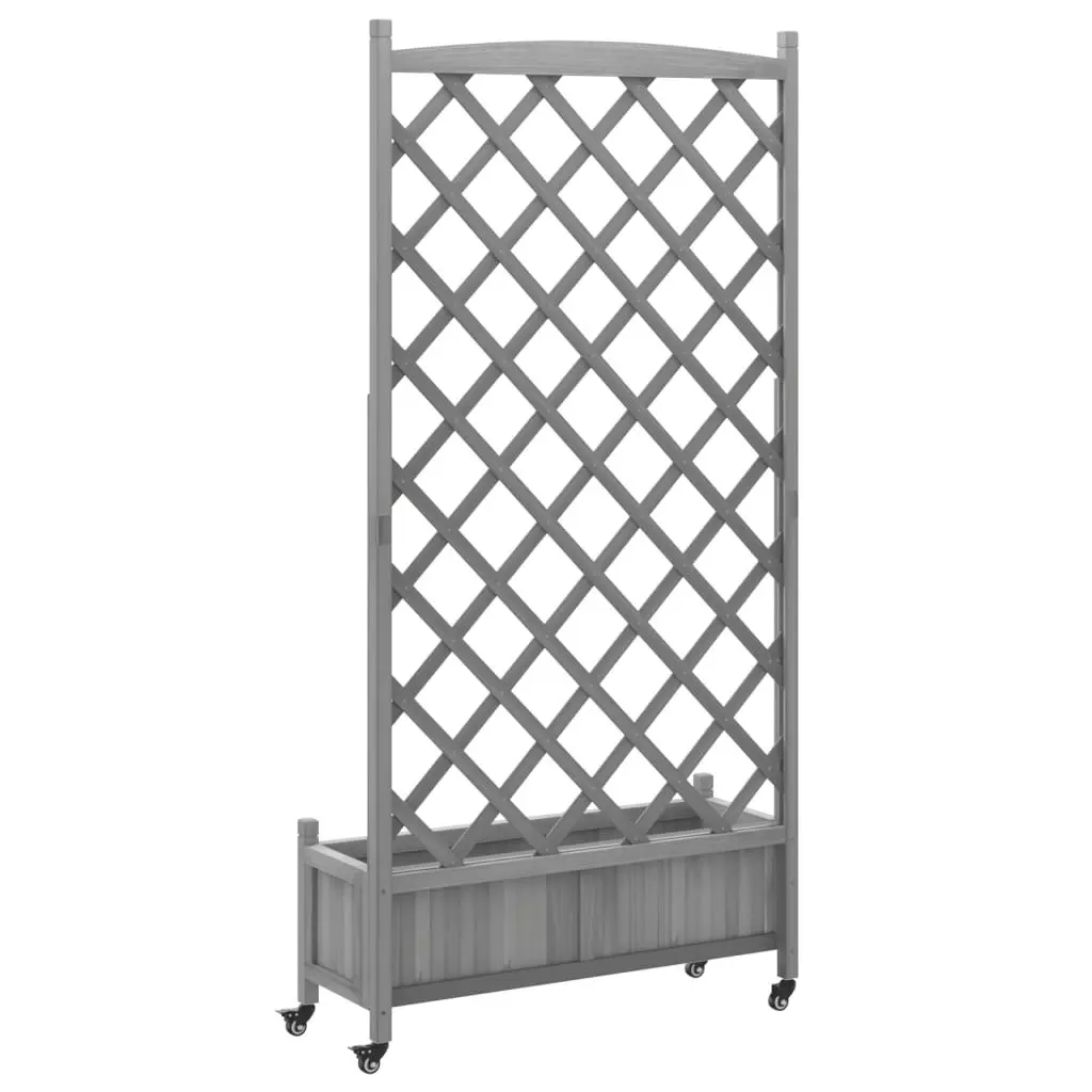 Planter with Trellis and Wheels Grey Solid Wood Fir 3207654