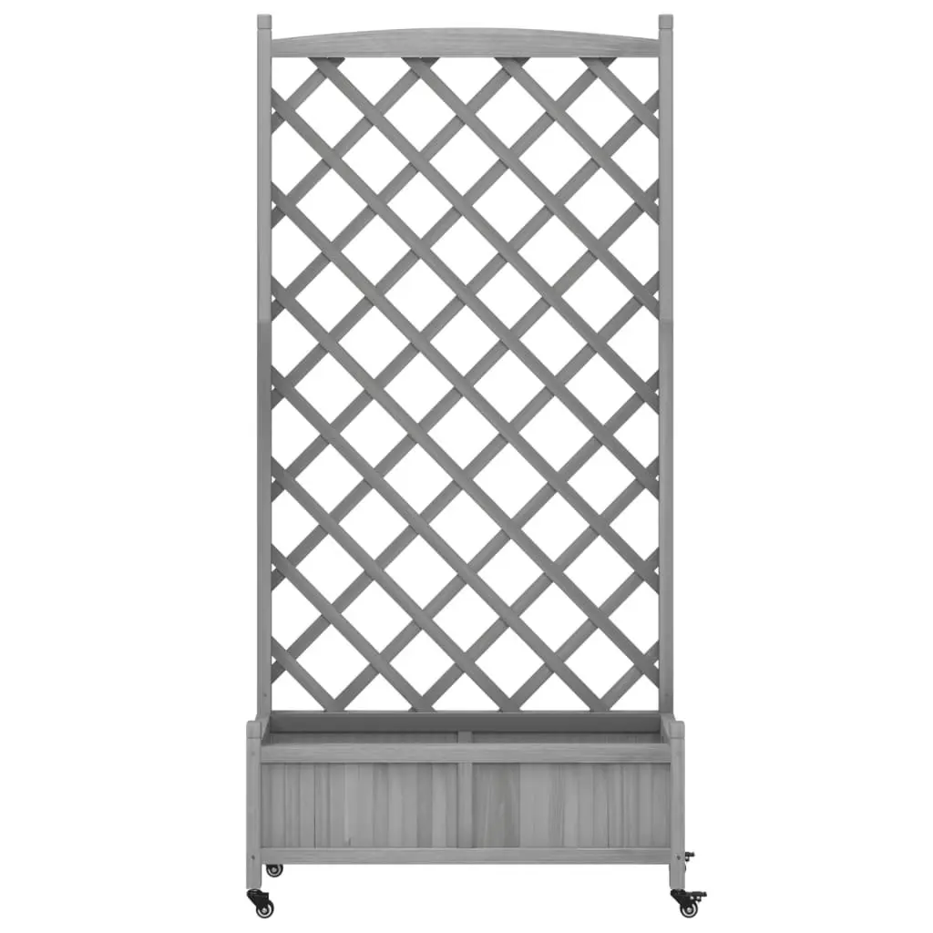 Planter with Trellis and Wheels Grey Solid Wood Fir 3207654