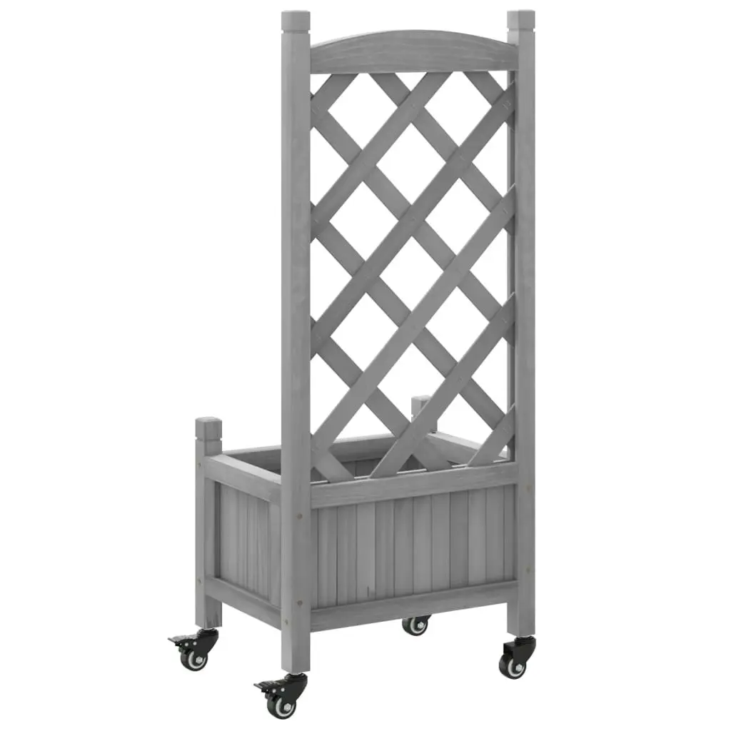 Planter with Trellis and Wheels Grey Solid Wood Fir 3207645