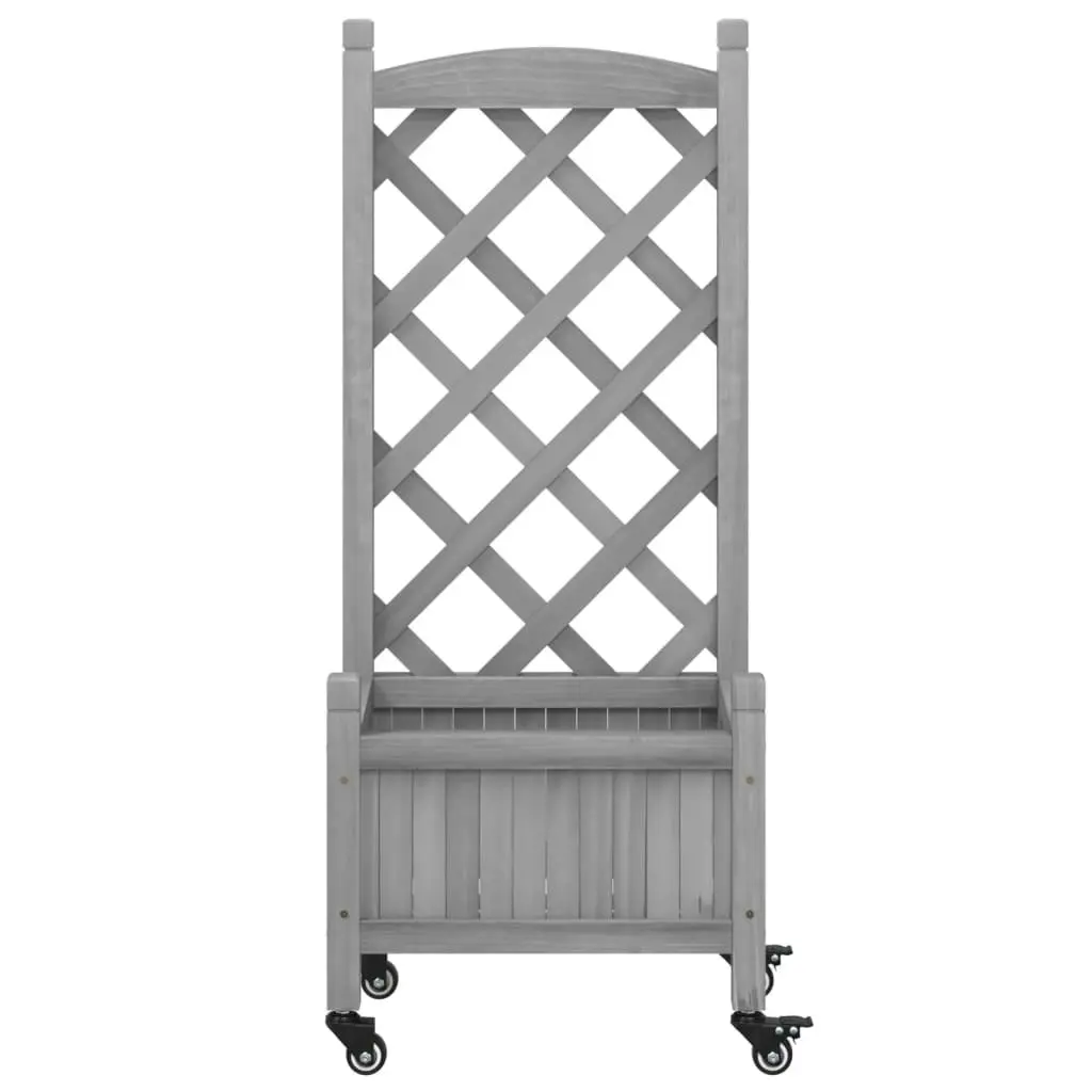 Planter with Trellis and Wheels Grey Solid Wood Fir 3207645