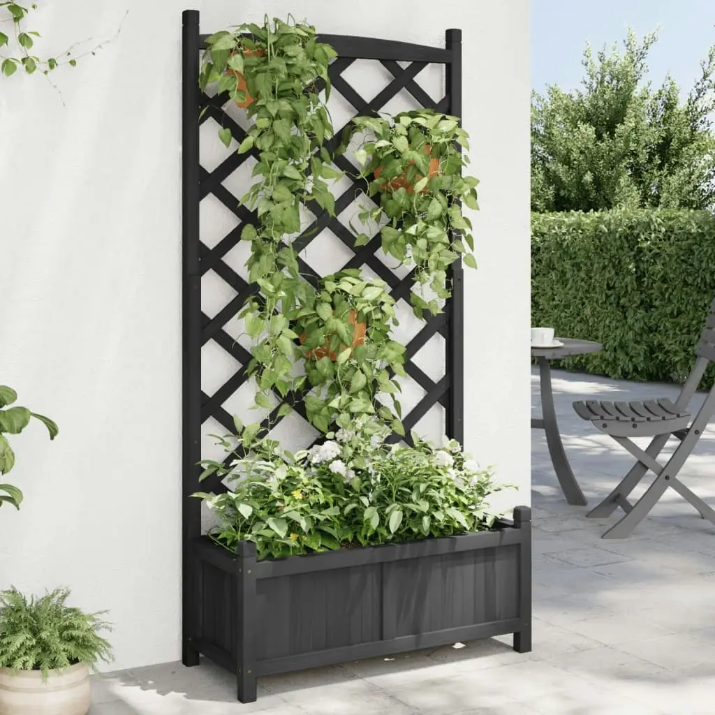 Planter with Trellis Black Solid Wood Fir 365490