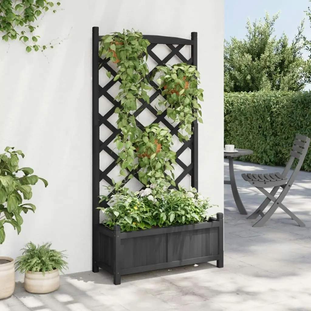 Planter with Trellis Black Solid Wood Fir 365490