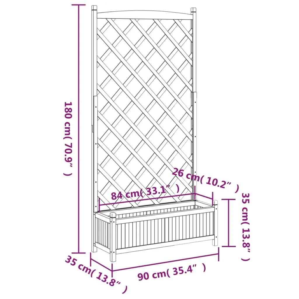 Planter with Trellis Brown Solid Wood Fir 365491