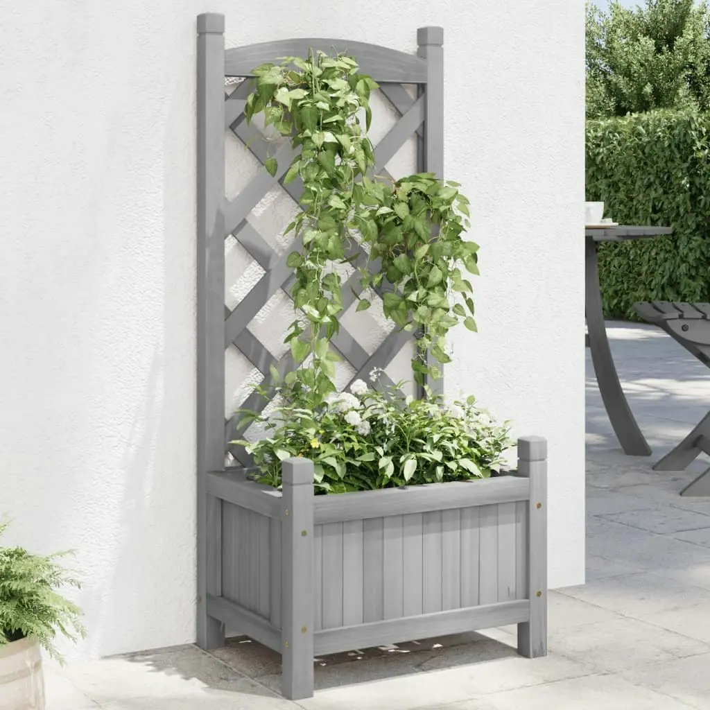 Planter with Trellis Grey Solid Wood Fir 365483