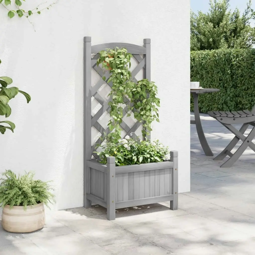 Planter with Trellis Grey Solid Wood Fir 365483