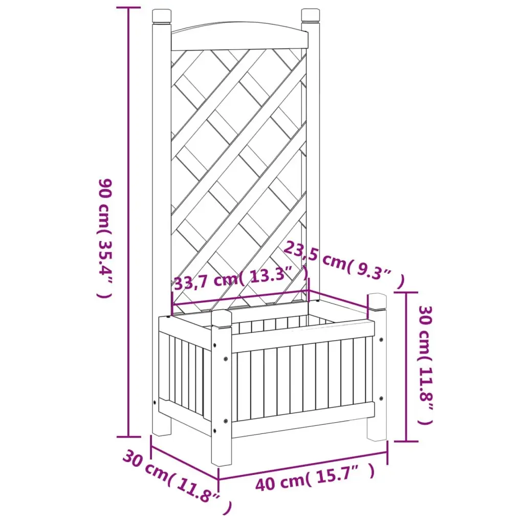 Planter with Trellis Grey Solid Wood Fir 365483